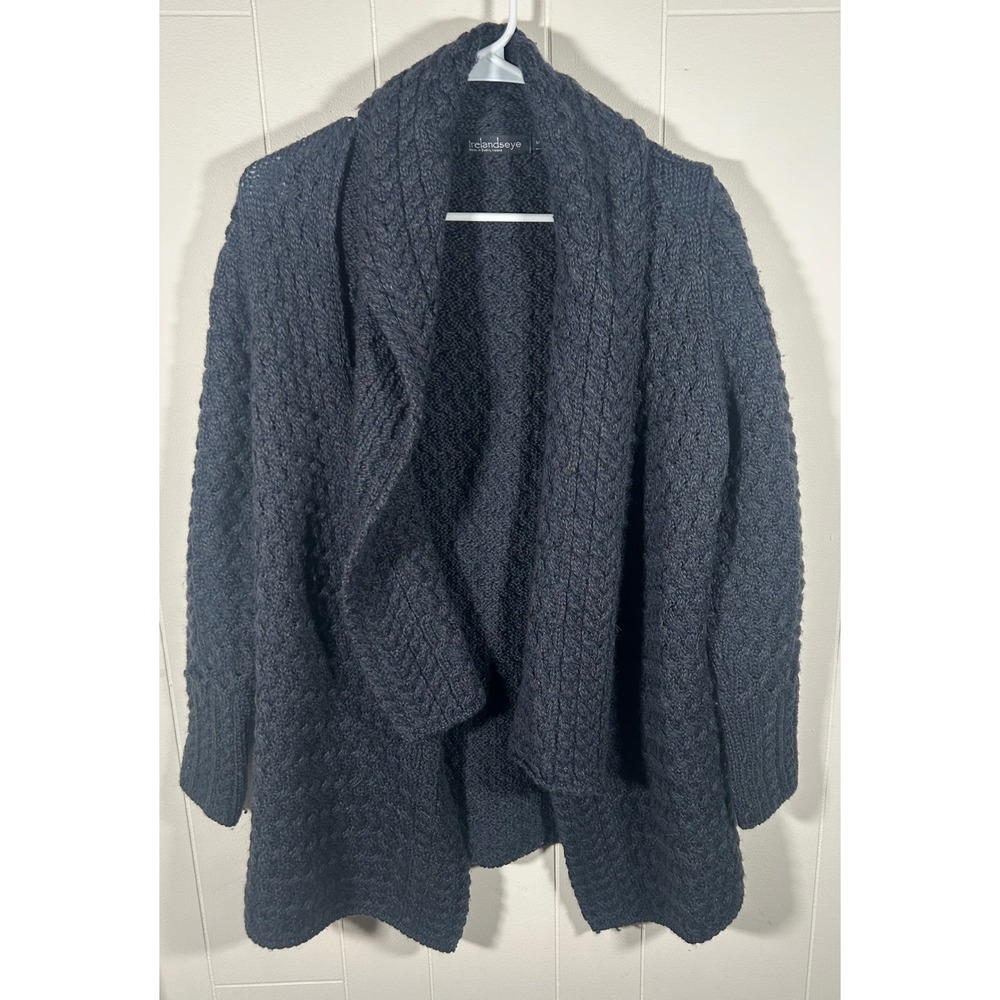 IrelandsEye Virgin Wool Cable Knit Cardigan Sweater Gray Made in Ireland Medium